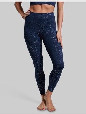Born primitive Navy blue silver spec dots high-waisted full length leggings.